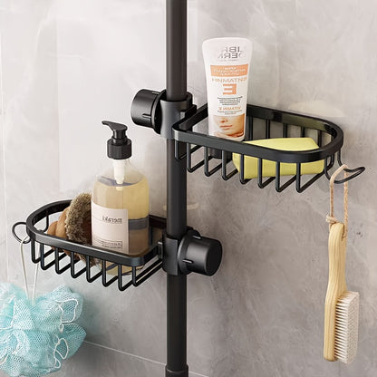 2pcs Aluminum Shower Caddy - Sturdy &amp; Easy to Install with Hooks, Suitable for Shampoo, Body Wash, Sponge Brush - Modern Style, Rust-Resistant Material, Bathroom Accessory