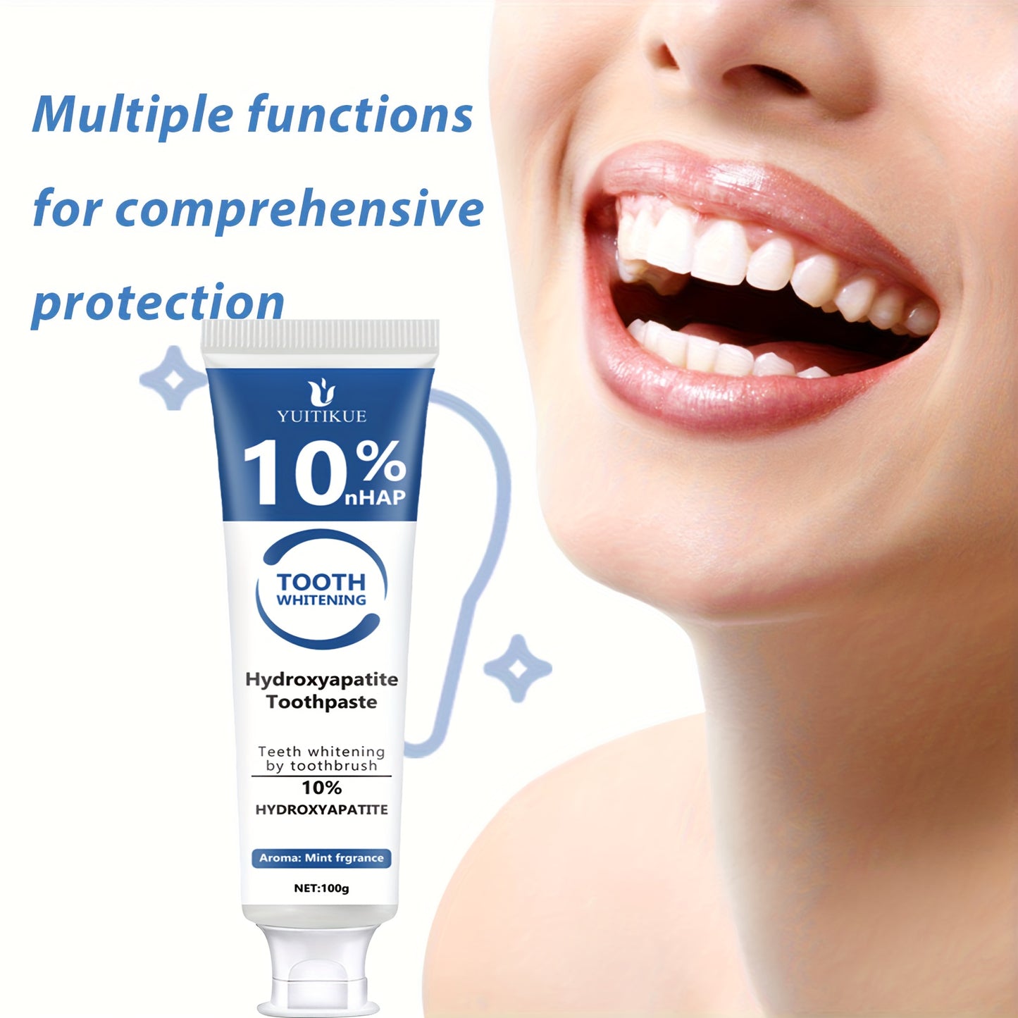 Hydroxyapatite toothpaste, 10% hydroxyapatite teeth whitening, essential pepper oil cleansing paste, deep cleansing fresh breath paste, basic cleansing, suitable for everyone.