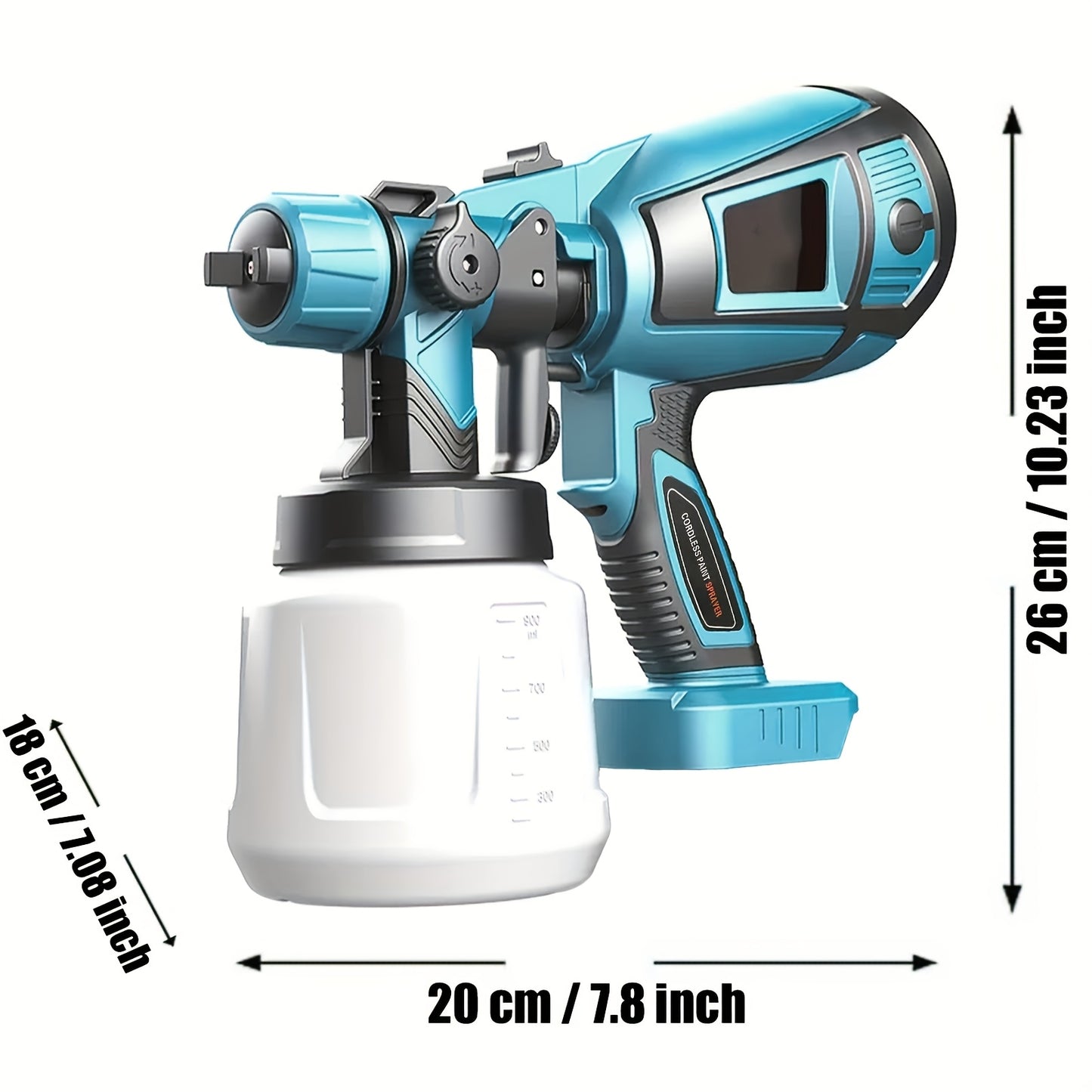 Pistola de pintura para Makita com 2 baterias de 3000mAh e carregador para pintura de paredes, tetos e vedações de jardim. Recipiente amovível de 1000ml.