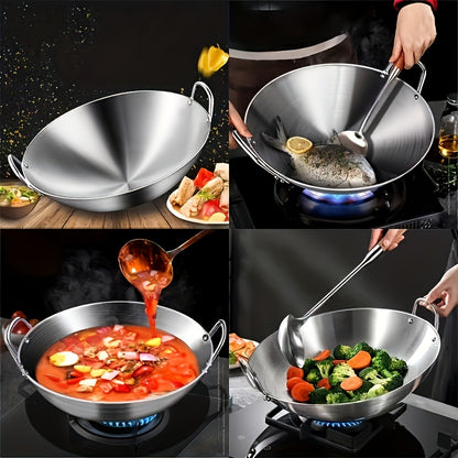 1pc Extra-Large Stainless Steel Wok with Double Handles, 38.0 cm, Nonstick Coating Free for Family Kitchens, Restaurants & Chefs – Perfect Gift Idea Christmas Halloween Thanksgiving
