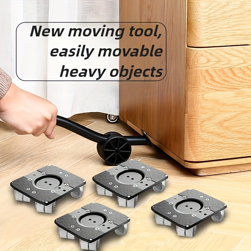 6-Piece Upgraded Furniture Dolly Set, Includes 4 Furniture Movers with 4 Wheels, 1 Pry Bar, 1 Pair of Gloves, Carbon Steel Panel Heavy-Duty Dolly, Furniture Lifter with 4 Universal 360° Swivel Rubber Wheels, Max Load 999.72