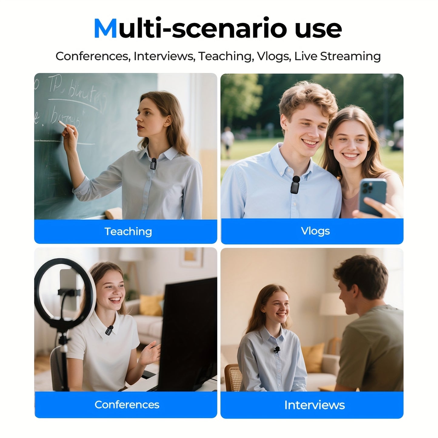2 Wireless Lavalier Microphones with Charging Case - Clip-On, USB-C, 100°C High Sensitivity, 3.5mm Jack, Compact Design for Video Recording, Vlogging, Interviews, Streaming, Microphone for Phone, Vlogging Accessories, Modern