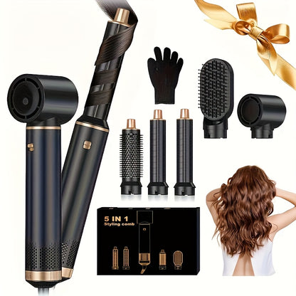 5-In-1 Hot Air Styler Brush – Electric Hair Straightener & Curling Iron with Interchangeable Attachments, Hot Air Brush for Wet Or Dry Hair, Hair Straightening Drying Curling Products