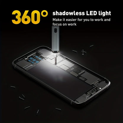 Chave de fendas elétrica 68 em 1 melhorada com 5 níveis de binário (0,1-0,5 Nm), conjunto de precisão com bateria recarregável de 350 mAh e luz LED, ferramenta para reparações domésticas em telemóveis, relógios, câmaras e computadores portáteis.