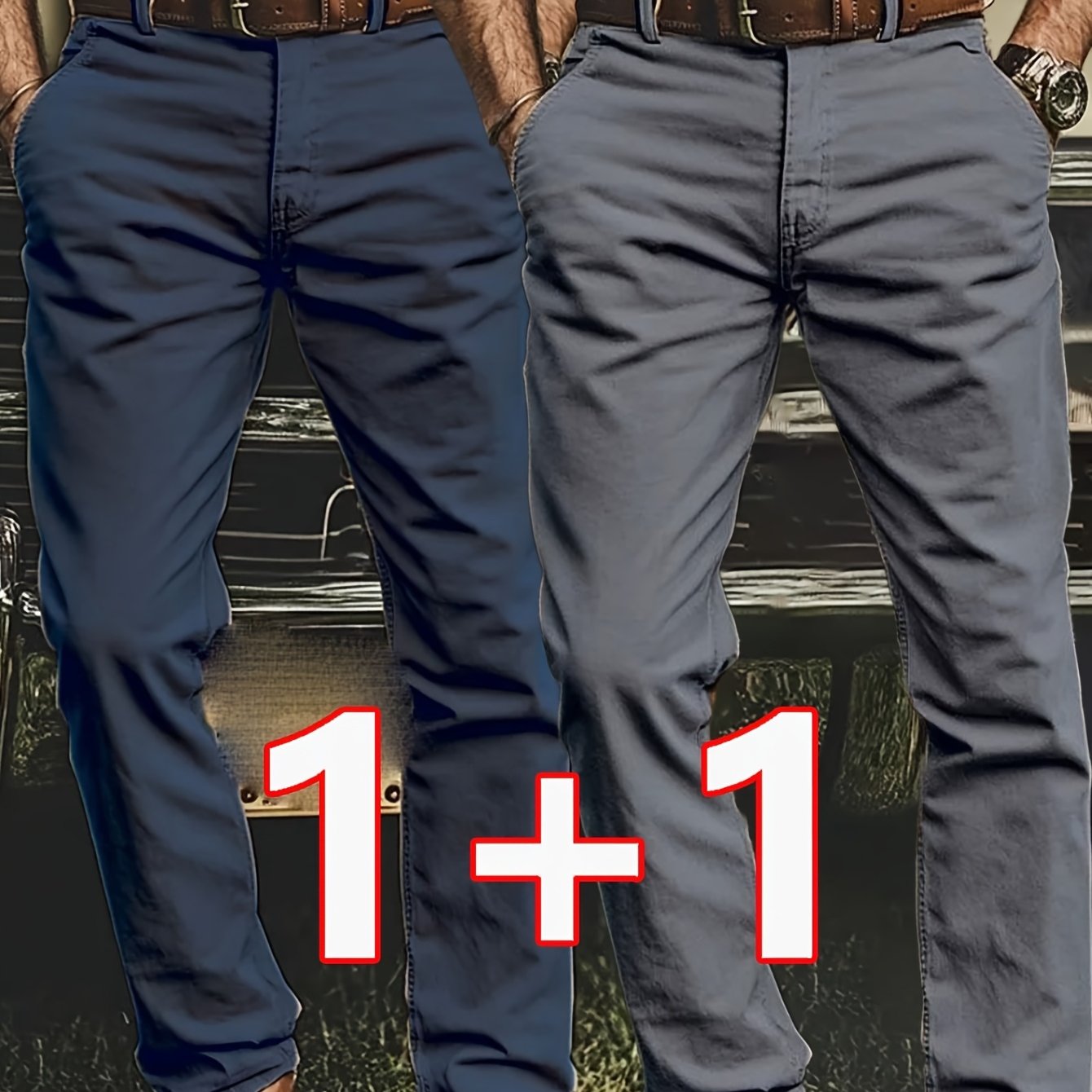 2pcs Men's Stretch Chino Pants - Straight-Leg Business Casual Trousers with Elastic Waistband, All-Season Formal &amp; Everyday Pants for Office, Meetings, and Casual Attire, Modern Pants, Comfortable Fit, Versatile