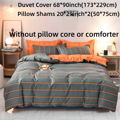 3-Piece Polyester Duvet Cover Set, Striped Print Bedding Set, Soft Comfortable Duvet Cover, For Bedroom, Guest Room (1*Duvet Cover + 2*Pillowcase, no core)