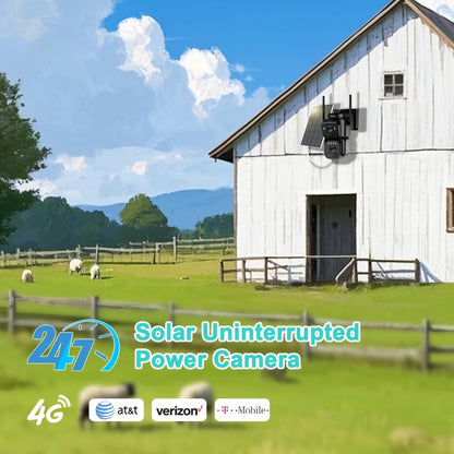 Solar-Powered 2G/3G/4G LTE Security Camera, 360° Viewing Angle, Includes SIM Card, Color Night Vision, PIR Motion Detection with Siren Alerts,4G Connectivity, Adjustable Height, Rechargeable Battery - Ideal for Rural Propert