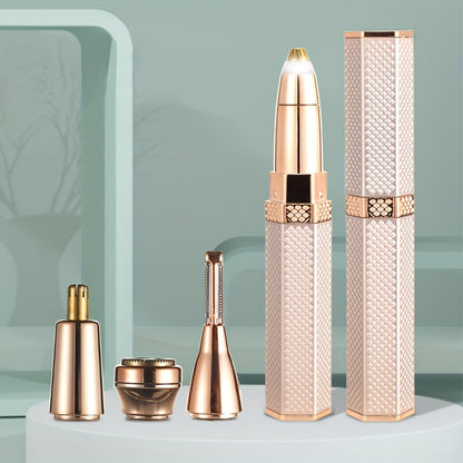 Rechargeable Women's Hair Trimmer with 4 Heads for Face, Eyebrows, Nose, and Body - Effortlessly Remove Unwanted Hair with Precision and Comfort