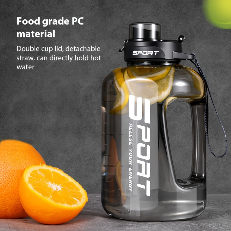 1pc 2.5L/84.54oz Large Capacity Spill-Proof Water Bottle - Portable, Durable PC Plastic with Flip-Top Lid, Ideal for Outdoor Sports, Travel and Fitness, Hydrate in Style with "SPORT" Motivational Design, Sports Water Bottle