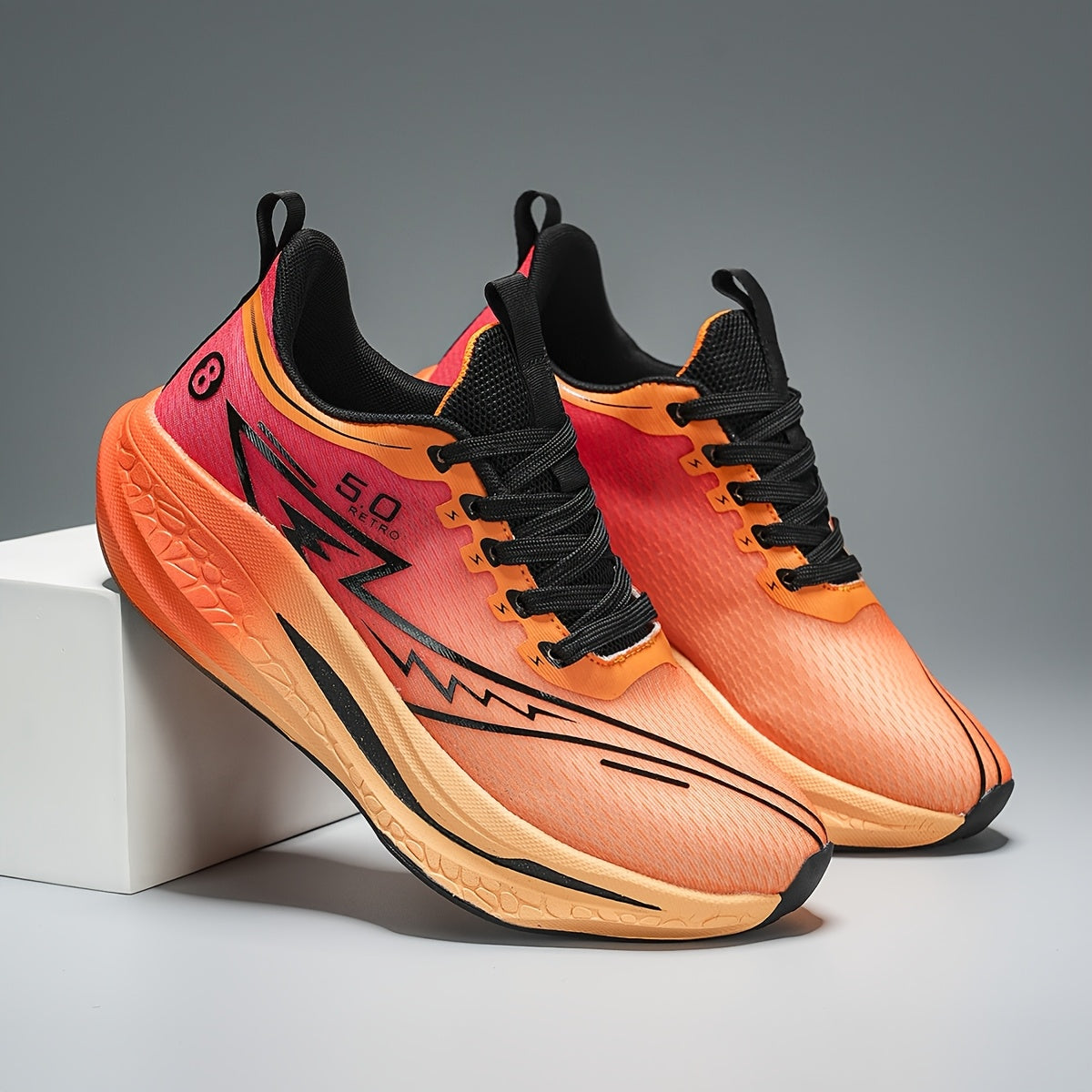 Unisex Gradient Color Breathable Running Shoes - Lightweight Cushioned EVA/TPR Sole, Geometric & Letter Print Design for Road Running, Gym, Casual Wear - All-Season Comfort Low-Top Sneakers, Gym Shoes, Athletic Footwear, Styl