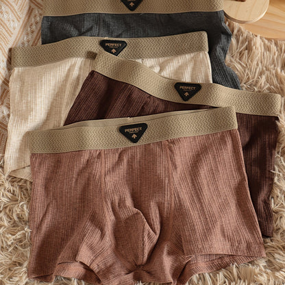 4pcs Men's Cotton Boxer Briefs - Breathable Soft Underwear with Elastic Waistband & Geometric Pattern, Multi-Color (Beige/Navy/Dark Grey/Light Brown) - Plus Size Youth & Adult Casual & Running Shorts - Machine Washable Light