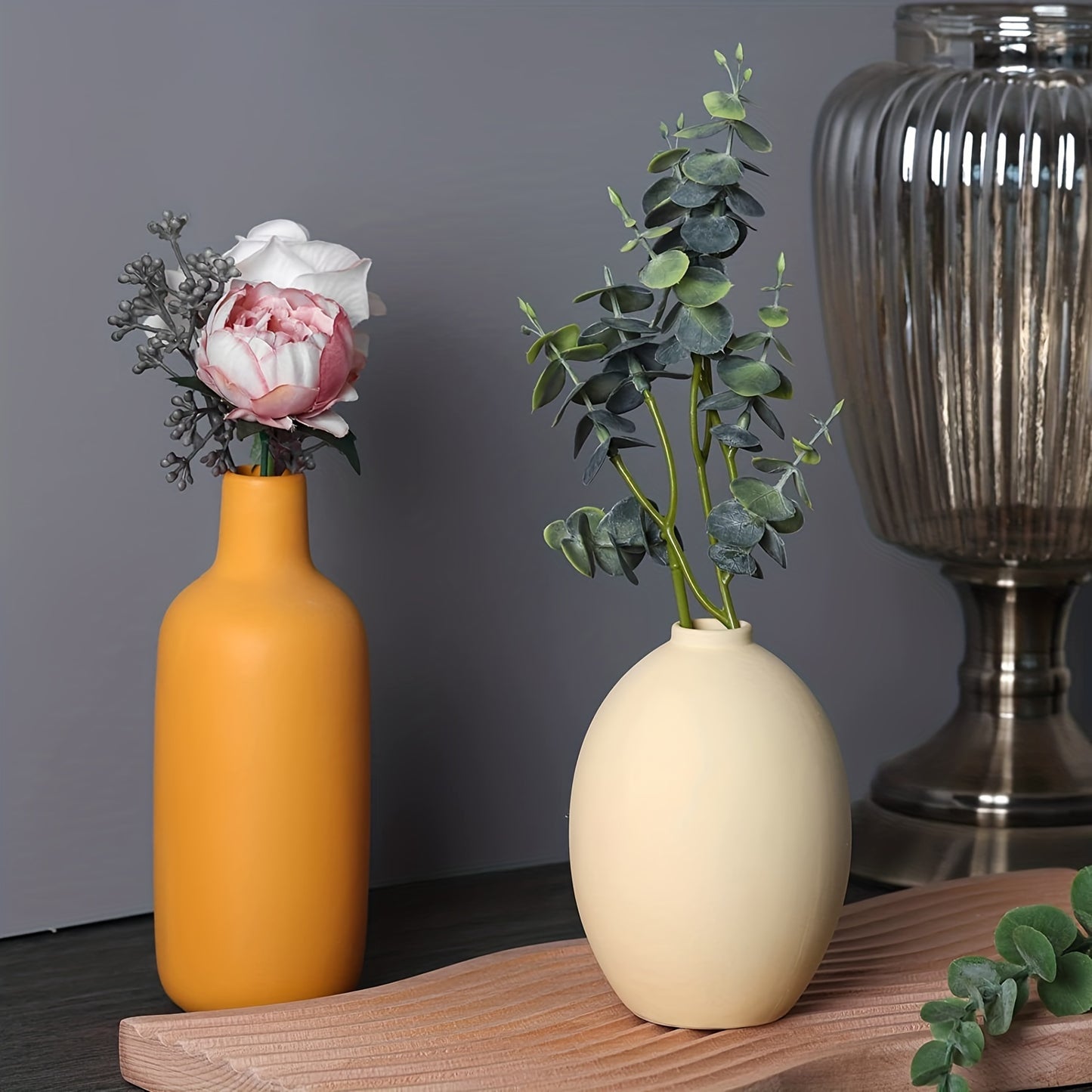 4pcs Ceramic Vases Farmhouse Table Decor, Small Flower Vase Set For Coffee Table Shelf Dining Room Modern Boho Home Decor