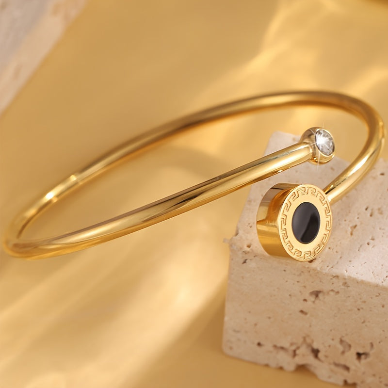 Elegant Stainless Steel Bracelet with Sparkling Rhinestones - Vintage &amp; Minimalist Style, Perfect for Casual Attire