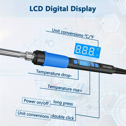 ILIBILIB 90W Smart Soldering Iron Kit with LCD Display - Adjustable Temperature 356-923°F, Rapid Heat, Non-Slip Grip, Ideal for DIY & Repairs, Blue