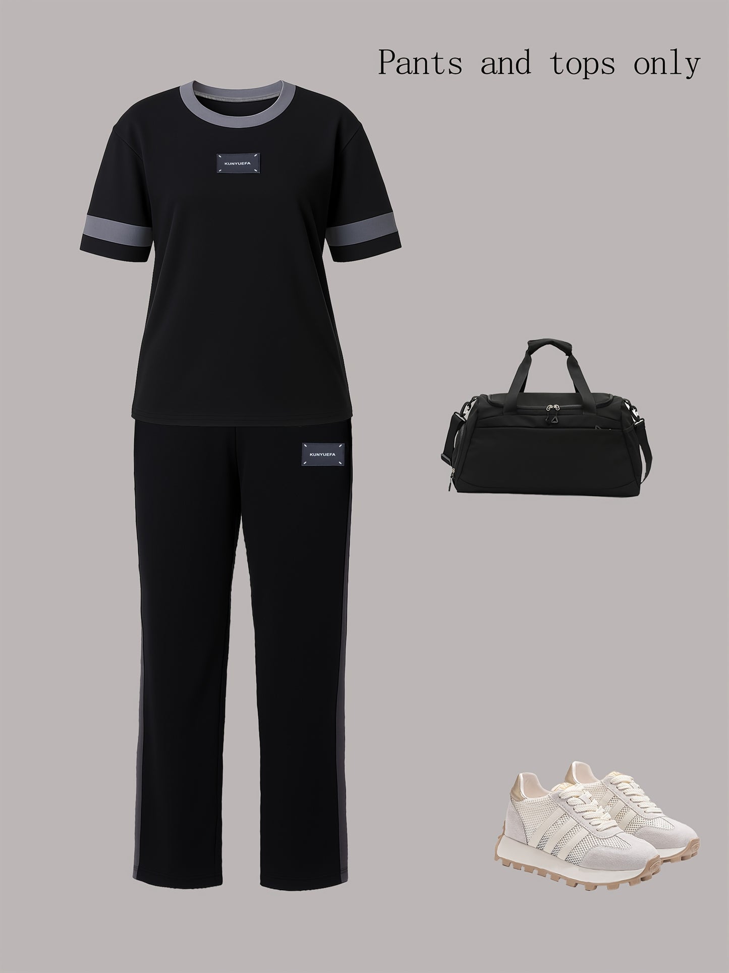 Autumn Fashion Trend: Color-Block Round Neck Short Sleeve T-Shirt + Casual Loose-Fit Elastic Waist Straight-Leg Pants Women's Two-Piece Set