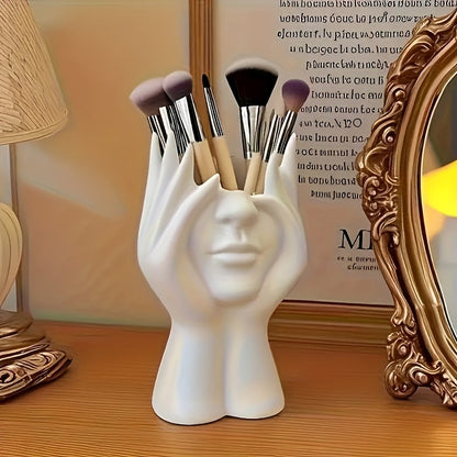 1pc, Unique Creative Body Art Makeup Brush Holder Pen Holder, Desktop Mounted Makeup Brush Storage Box, Decorative Resin Material Drop-Proof Design Statue Ornament, Lightweight Suitable for 11 Festivals, Plastic Material Hand