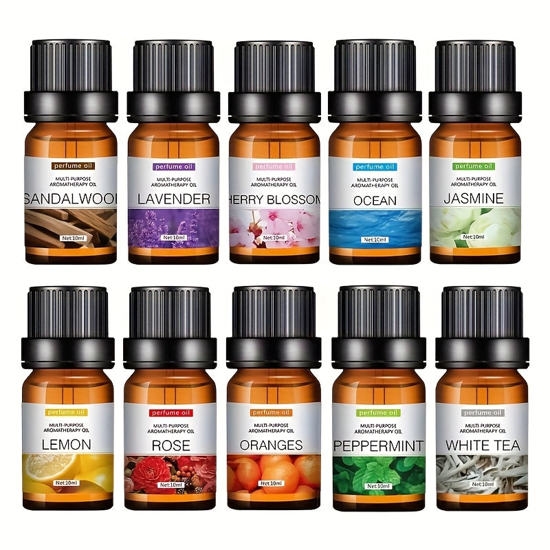 Each - Premium Essential Oil Set for Diffusers, Humidifiers, Candles &amp; Hair Care - Includes Rose, Ocean, Cherry Blossom, Lavender, Jasmine, Sandalwood, Sweet Orange, White Tea, Lemon, Mint, Mini