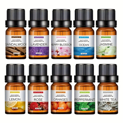 Each - Premium Essential Oil Set for Diffusers, Humidifiers, Candles &amp; Hair Care - Includes Rose, Ocean, Cherry Blossom, Lavender, Jasmine, Sandalwood, Sweet Orange, White Tea, Lemon, Mint, Mini