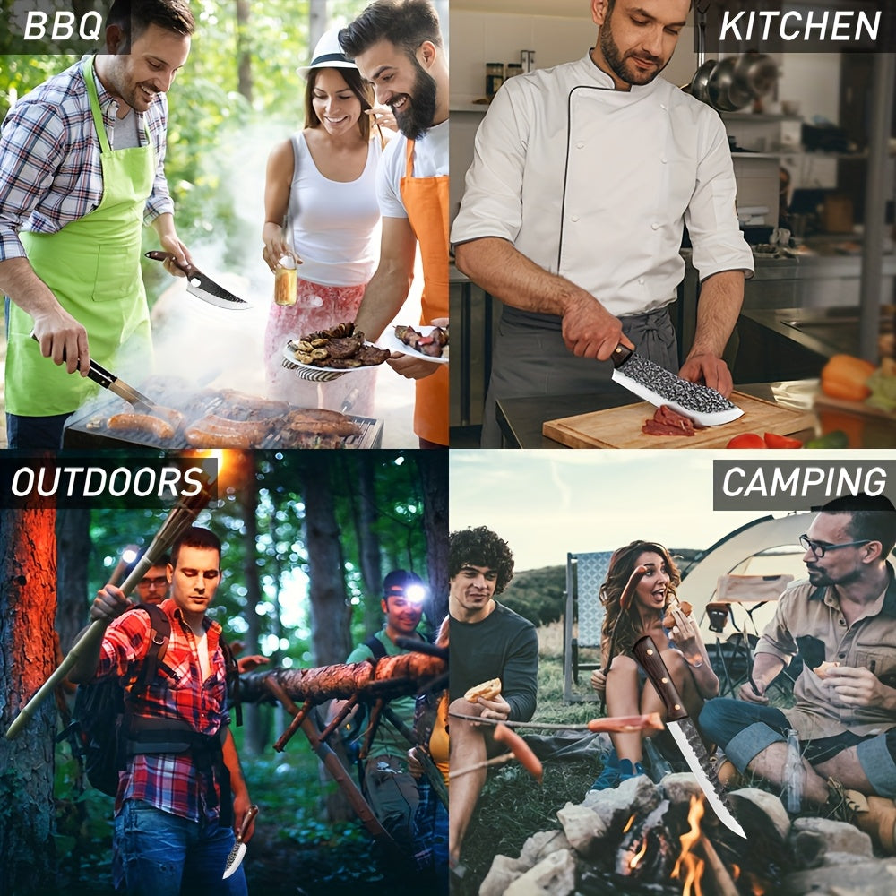 8pcs Japanese Knife Set 5Cr15 Stainless Steel Complete Kitchen Knife Set High Quality Chef Knife Butcher Knife Vegetable Cooking Knife Slices with Wooden Handle And Nylon Bag for Women Men Gifts