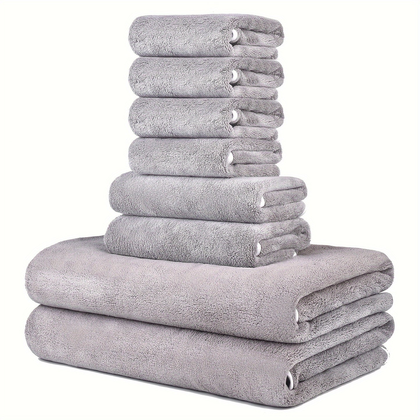 8-Pack Super Soft Coral Bath Towel Set, 2 Bath Towels 68.58 x 139.7 cm, 2 Hand Towels 34.8 x 76.2 cm, 4 Square Towels 34.8 x 34.8 cm, Quick Drying, Quick Absorbent and Lightweight, Outdoor Fitness, Camping Towels Bathroom Tow