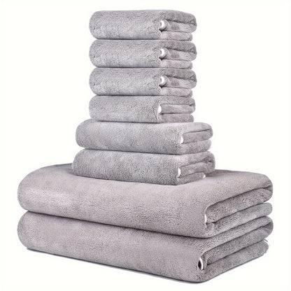 8-Pack Super Soft Coral Bath Towel Set, 2 Bath Towels 68.58 x 139.7 cm, 2 Hand Towels 34.8 x 76.2 cm, 4 Square Towels 34.8 x 34.8 cm, Quick Drying, Quick Absorbent and Lightweight, Outdoor Fitness, Camping Towels Bathroom Tow
