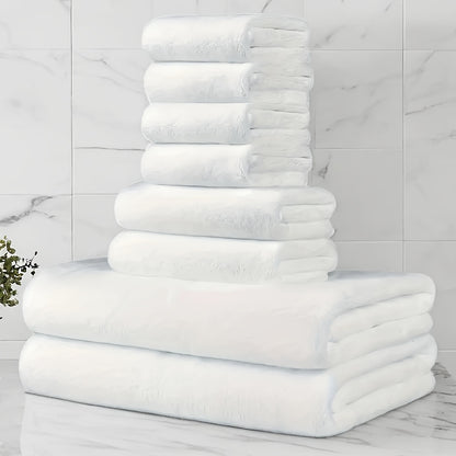 8-Pack Ultra-Soft Coral Fleece Bath Towel Set, 2 Bath Towels 69.85 X 139.7 cm, 2 Hand Towels 34.8 X 74.93 cm, 4 Square Towels 29.97 X 29.97 cm, Quick-Drying, Highly Absorbent And Lightweight, Gentle Camping Towels
