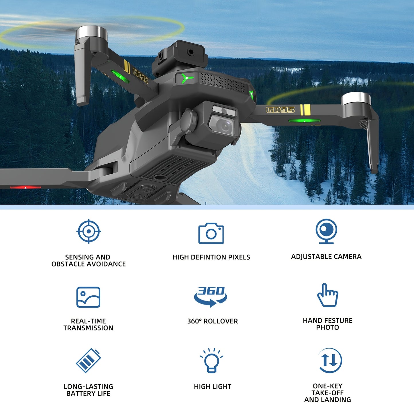 GD95 Quadcopter Drone, Foldable Drone, Drone with 480P Camera, with Gesture Selfie/altitude Hold/one-button Start/with Optical Flow Hovering Function, A Gift for Lovers/family/friends