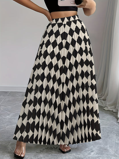 Women's Elegant Pleated Maxi Skirt with Elastic Waist - Machine Washable Dress Skirt, All-Season Formal/Office/Casual Wear, Smooth Texture & Non-Stretch Fabric (No Bulk) - Easy Care Skirt for Year-Round Use, Ready-to-Wear Col