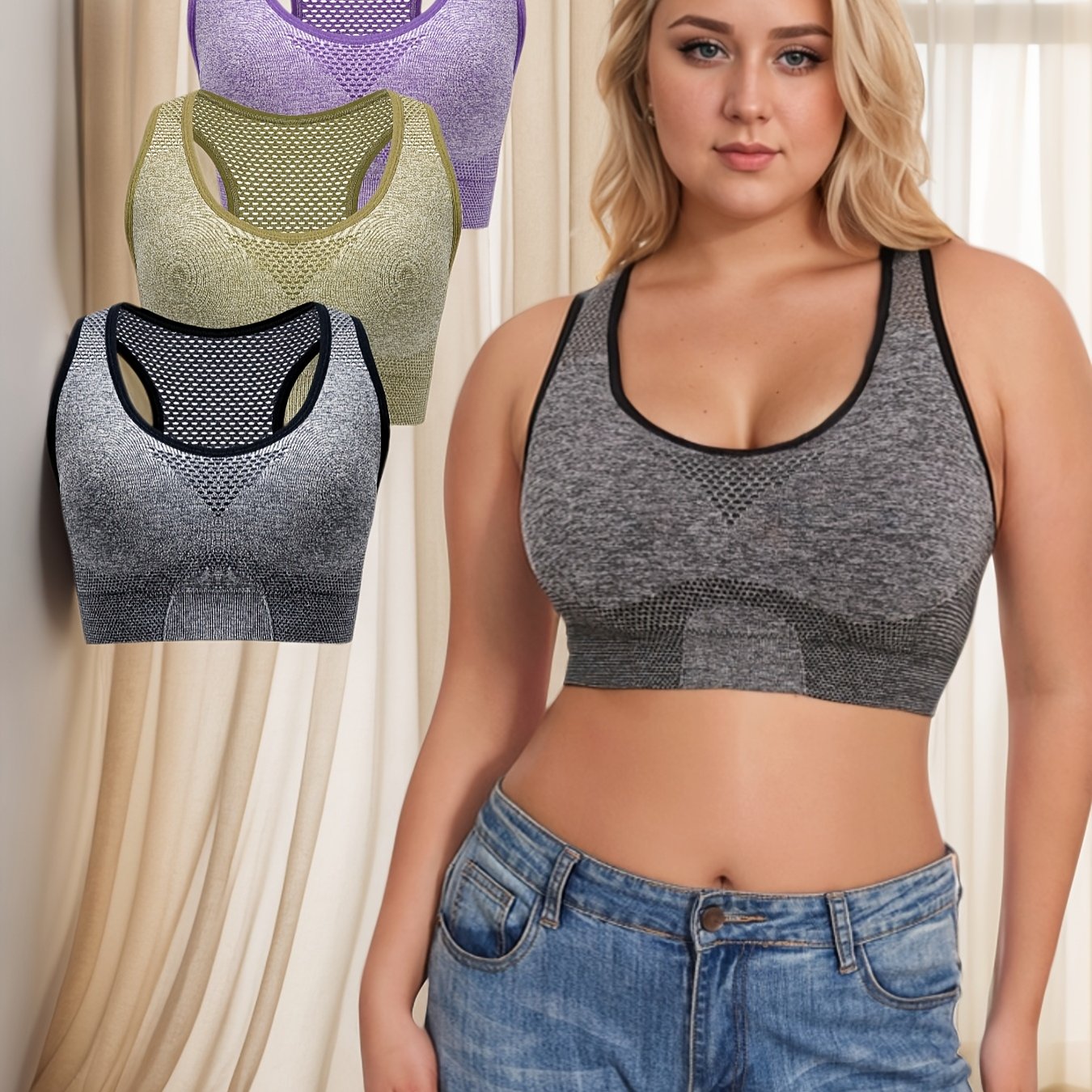 3pcs Breathable Lingerie, Large Size, No Steel Ring, No Trace, Hollow Grid, Thin Sports Yoga Bra, Zero Restriction, Large Size, No Steel Ring, No Trace, Adjustable Bra, One Piece, Thin Sports Yoga Lingerie, Bra, Large Size