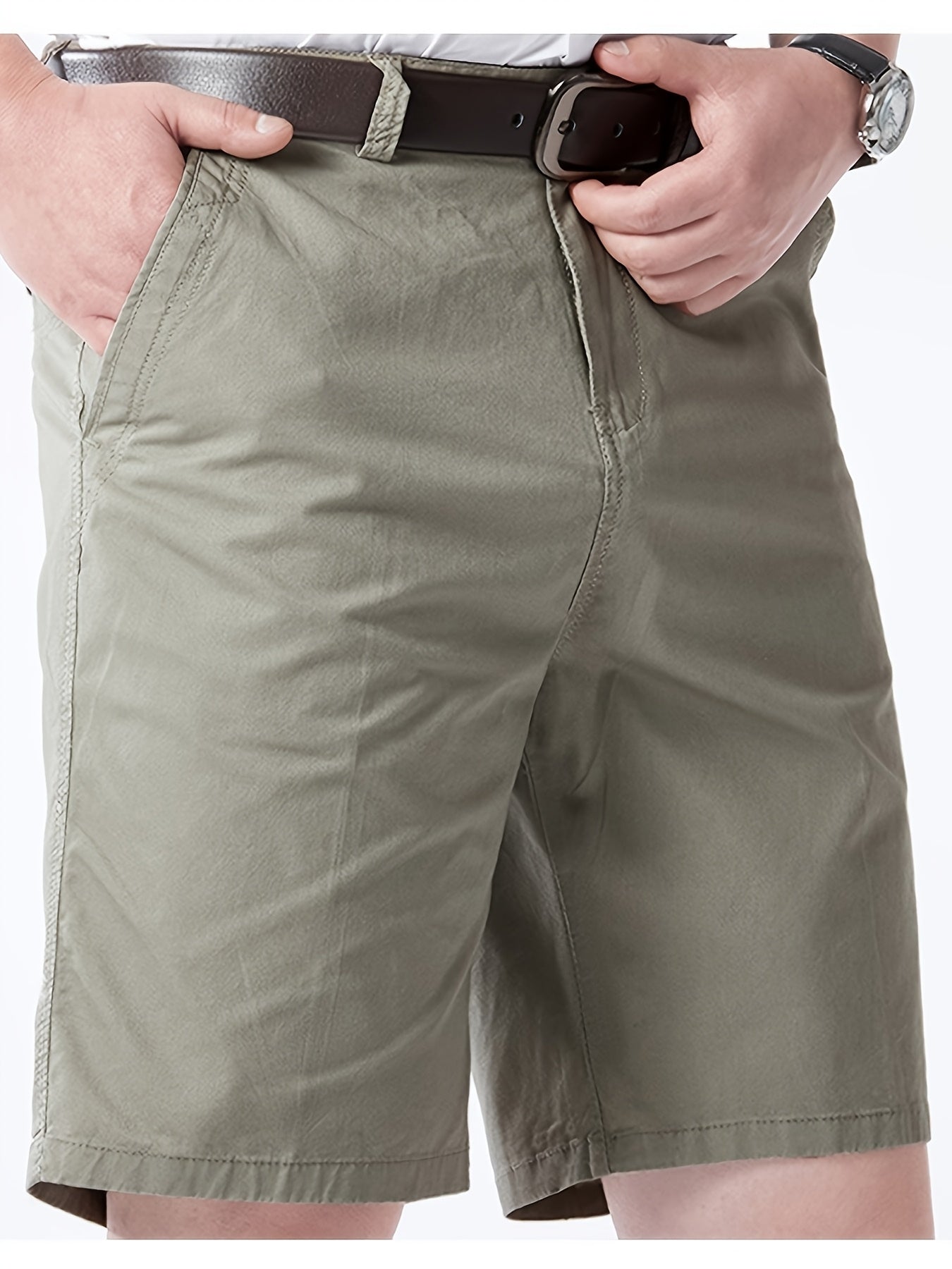 Men'S Cargo Shorts - Olive Green Non-Stretch Work Pants with Multiple Utility Pockets, Straight-Leg Mid-Thigh Length for Everyday & Professional Use - Durable Casual Outdoor Pants for Construction, Hiking, Travel - Non-Stretc