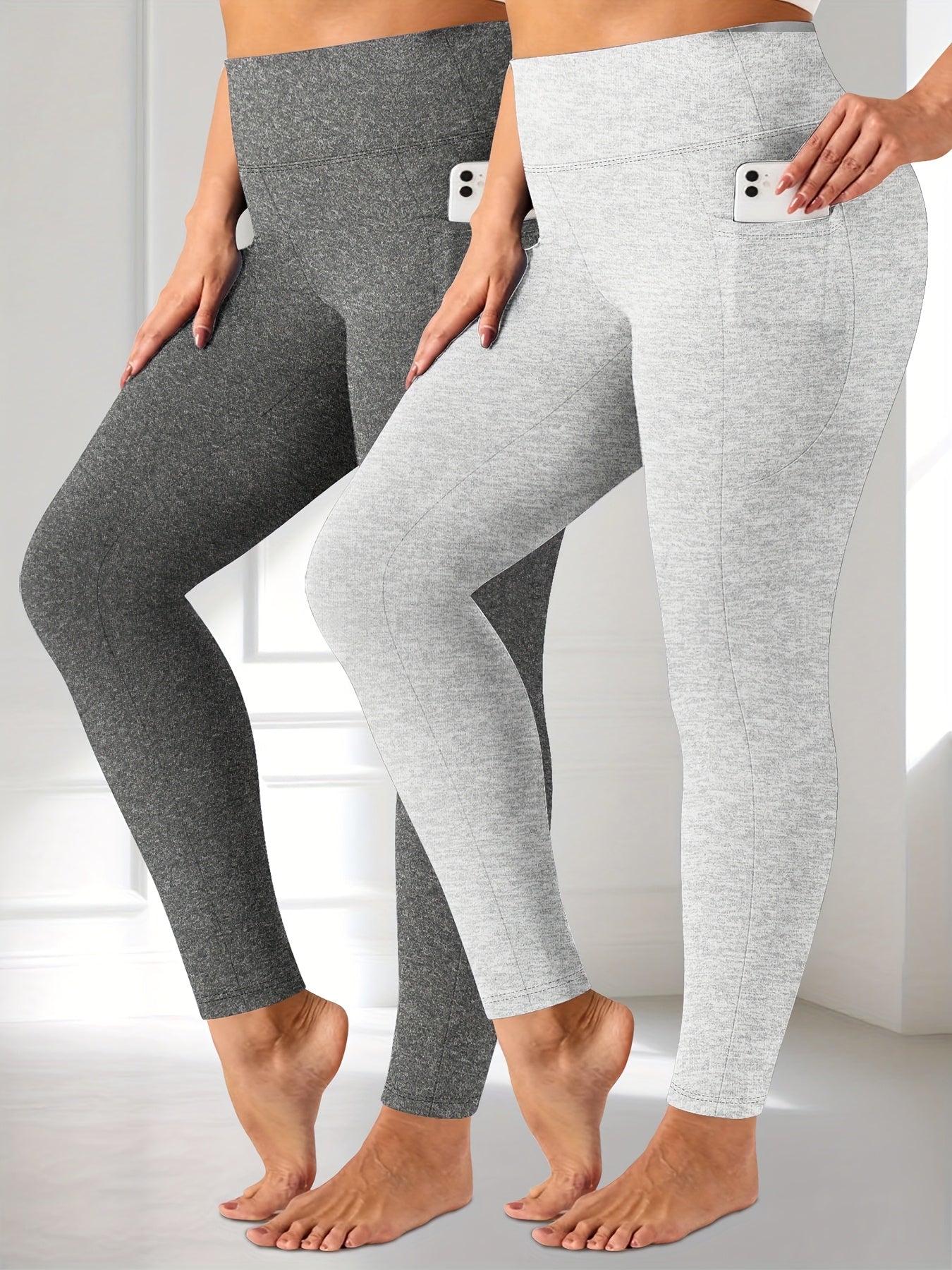 Plus Size - Two-piece set - Plus Size Crescent Pocket 9-Inch Pants (Discounted Promotional Model) - Belly Tight-Fitting Leggings with Pockets High-Waisted Pants for Women and Fitness