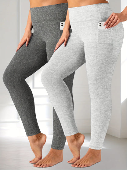 Plus Size - Two-piece set - Plus Size Crescent Pocket 9-Inch Pants (Discounted Promotional Model) - Belly Tight-Fitting Leggings with Pockets High-Waisted Pants for Women and Fitness