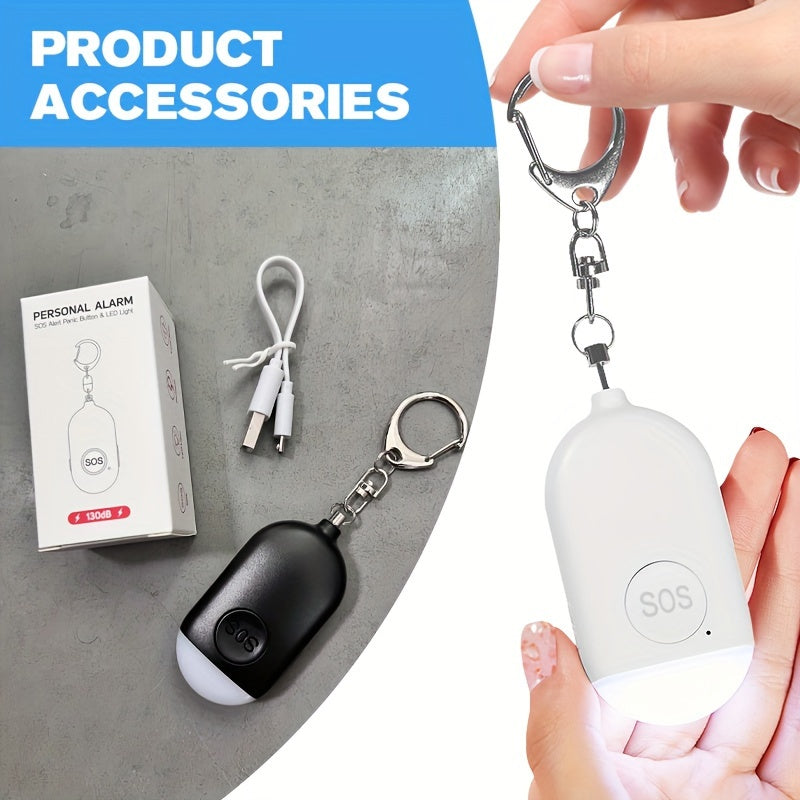 USB Rechargeable 130dB Personal Alarm Keychain for Women - SOS Emergency Safety Siren with LED Light, Panic Button or Pull Pin Alert Device - Compact & Lightweight Design, Available in Pink, Blue, White, Black