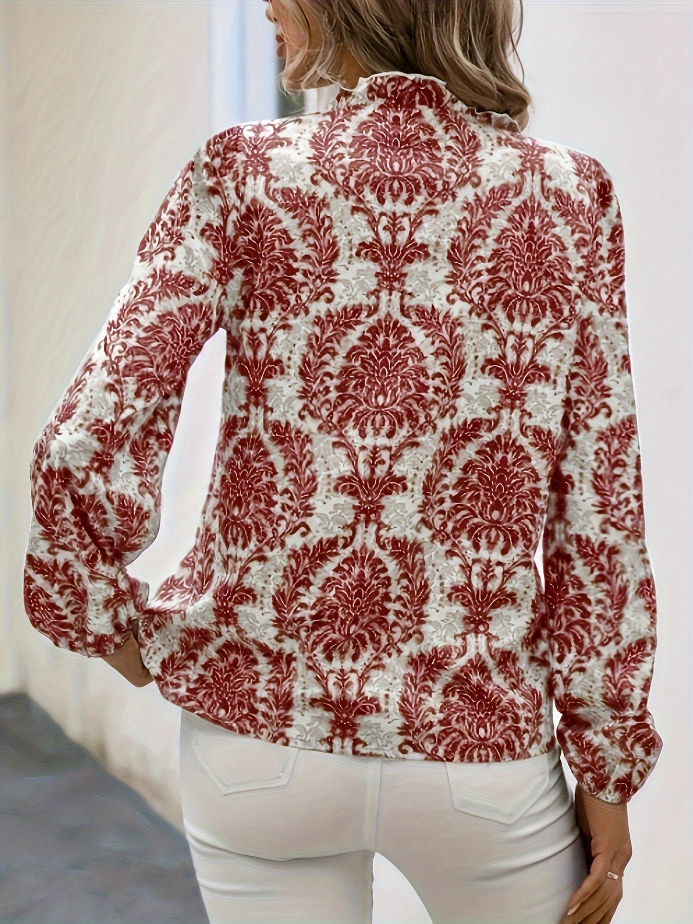 Allover Print Button Front Blouse, Casual Long Sleeve Blouse For Spring & Fall, Women's Clothing