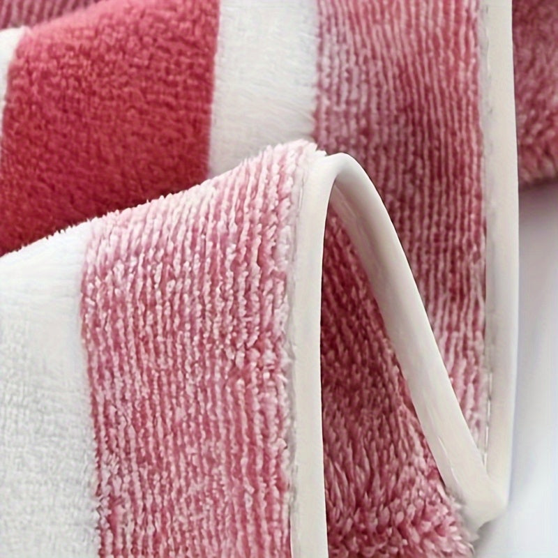 8pcs Set of Lint-Free, Super Absorbent And Super Soft Five-Star Hotel Standard Two-Color Striped Bath Towel Set, Including 2 Large Bath Towels, 2 Large Face Towels And 4 Hand Towels - Quick Drying | with Hanging Loop | Light