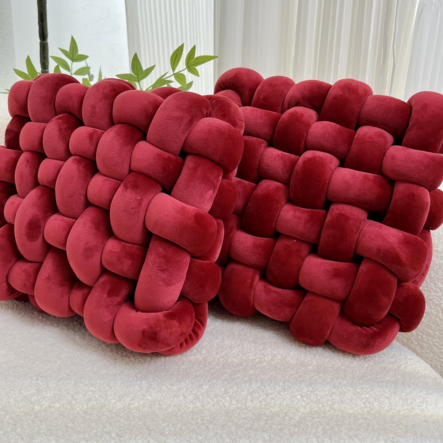 2pcs Knot Throw Pillow Soft Throw Pillow Home Decoration Cushion Square Office Knotted Plush Throw Pillow Cushion For Living Room Bedroom Sofa Couch Living Room Home Decor