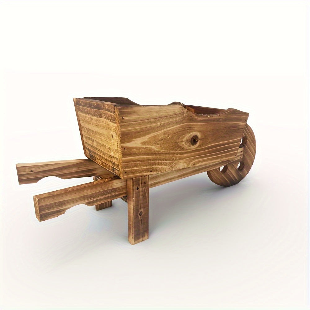 1pc, Flower Pot Wooden Cart Flower Pot Wheelbarrow Planter Wooden Wagon Planter Outdoor Garden Plant Planter Wheelbarrow Decoration Succulent Flower Pot