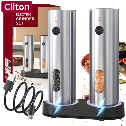 1pc/2pcs - CLITON Rechargeable Salt And Pepper Grinder Set, Salt And Pepper Grinder Electric 2pcs, Rechargeable Salt And Pepper Shakers Set, Electric Salt And Pepper Container, USB Rechargeable with LED Light, Multiple Style