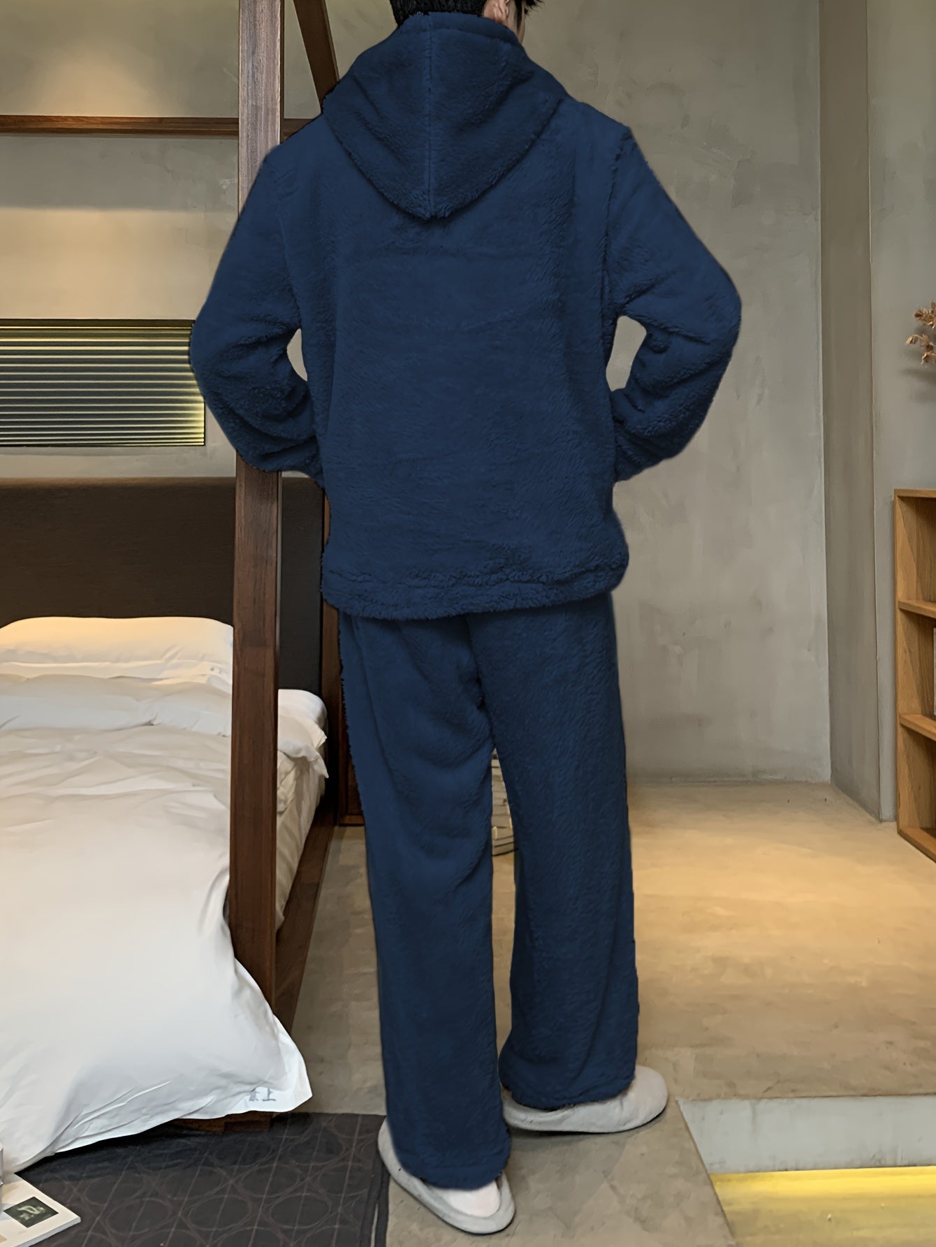 Men's Coral Velvet Pajamas Autumn and Winter Thickened Velvet Winter Hooded Flannel Warm Youth Pajama Set