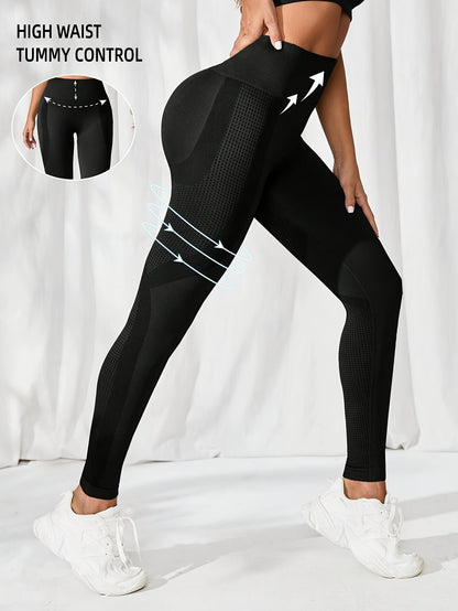 Two Solid Color High-Elasticity Fitness Yoga Leggings - Abdominal Control, Pleated, Elastic Waistband, Long Length, Made of Polyamide And Elastic Materials - Suitable for Women'S Activewear, Exercise, And All Seasons.