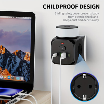 2025 New multifunctional round plug/socket/strip with 3 power outlets, with night light (2 USB-A) (2 TYPE-C), in-line socket, suitable for home, office, kitchen, bathroom and other places, multi-plug outlet, office.