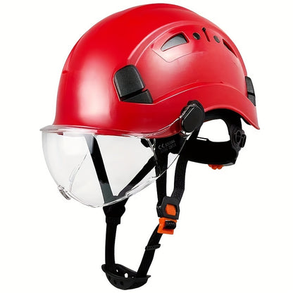 Adjustable Safety Helmet with Integrated Visor - Durable ABS Plastic, Ergonomic Design for Construction & Industrial Use, White, Construction Safety Gear, Sleek Glossy Finish, Secure Fit Straps