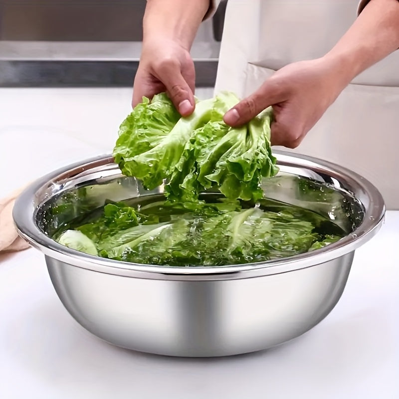 3pcs Stainless Steel Mixing Bowls, Oversized Stainless Steel Kitchen Bowls, Baking And Noodle Bowls, Mixing Salads, Washing Vegetables And Fruits, Soup Bowls, Salad Bowls, Etc. Three Sizes Suitable for a Variety of Scenarios