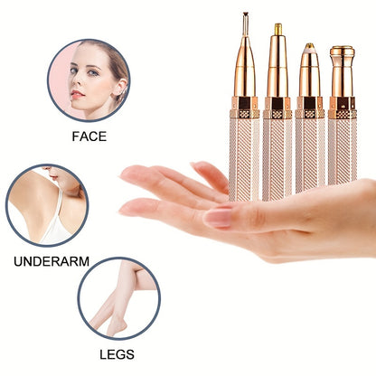Rechargeable Women's Hair Trimmer with 4 Heads for Face, Eyebrows, Nose, and Body - Effortlessly Remove Unwanted Hair with Precision and Comfort