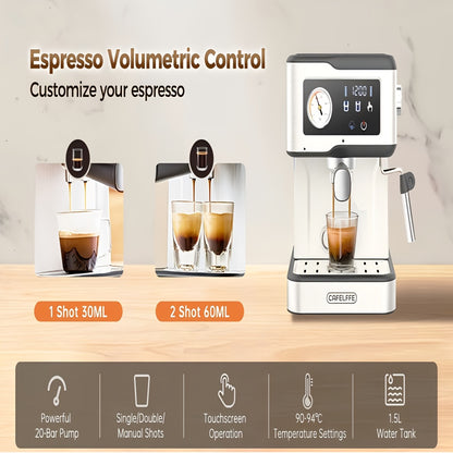 CAFELFFE Espresso Coffee Machine with Milk Frother And Steamer, Espresso Machine with 20 Bar Pump Pressure, Espresso Machine with LCD Touch Screen for The Barista At Home Or Latte Cappuccino Masch