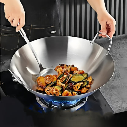 1pc Extra-Large Stainless Steel Wok with Double Handles, 38.0 cm, Nonstick Coating Free for Family Kitchens, Restaurants & Chefs – Perfect Gift Idea Christmas Halloween Thanksgiving