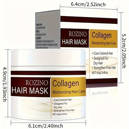 ROZINO Collagen Hair Mask - 100g, Moisturizing & Smoothing for Dry, Frizzy Hair, Long-Lasting Fragrance, Hydration Boost with Glycerin, Adult Formula, Moisturizing Hair Mask | Sleek Packaging