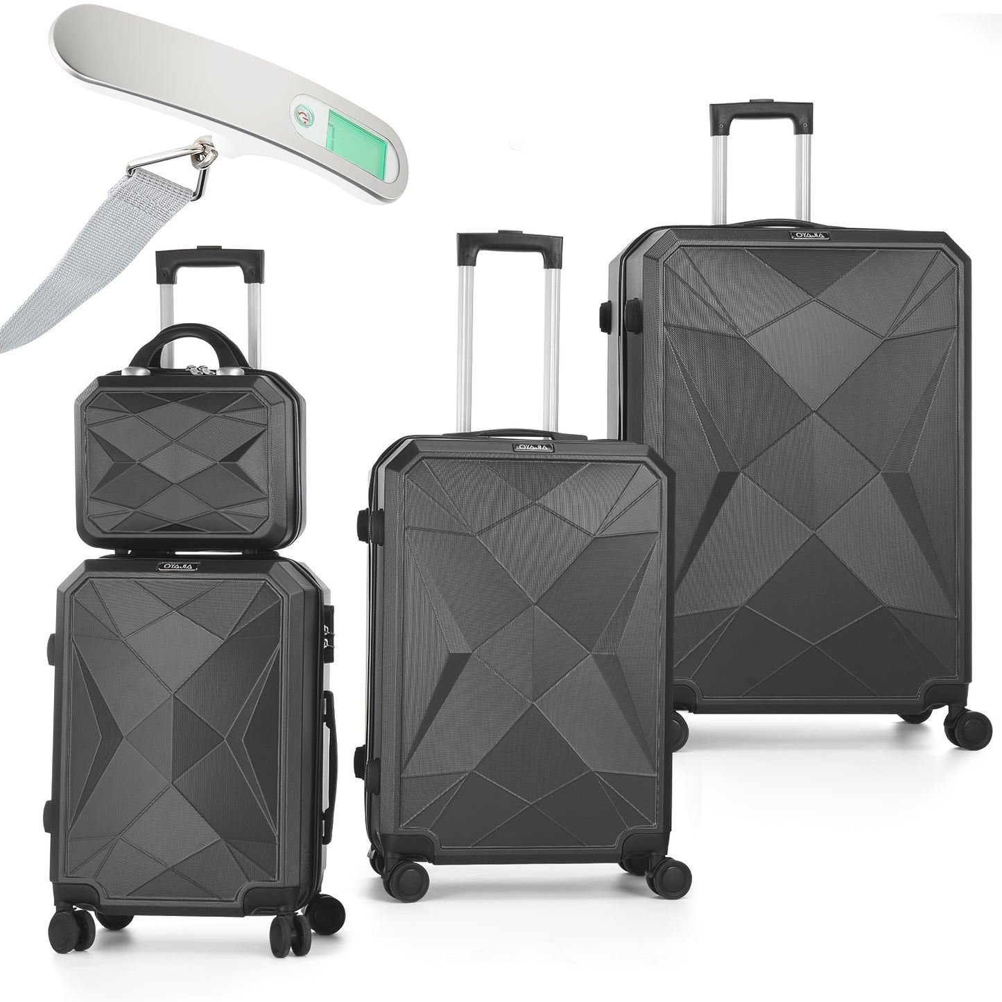 4pcs Luggage Set (12"/20"/24"/28") - Durable ABS Hard Shell Suitcases with Silent Spinner Wheels, Secure Key Lock & Digital Scale - Navy Blue/Dark Gray Travel Set, Telescopic Aluminum Handle & Multi-Directional Wheels for Car