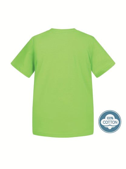 T-shirt infantil de cor sólida, blusa casual de manga curta, t-shirt infantil para o verão.