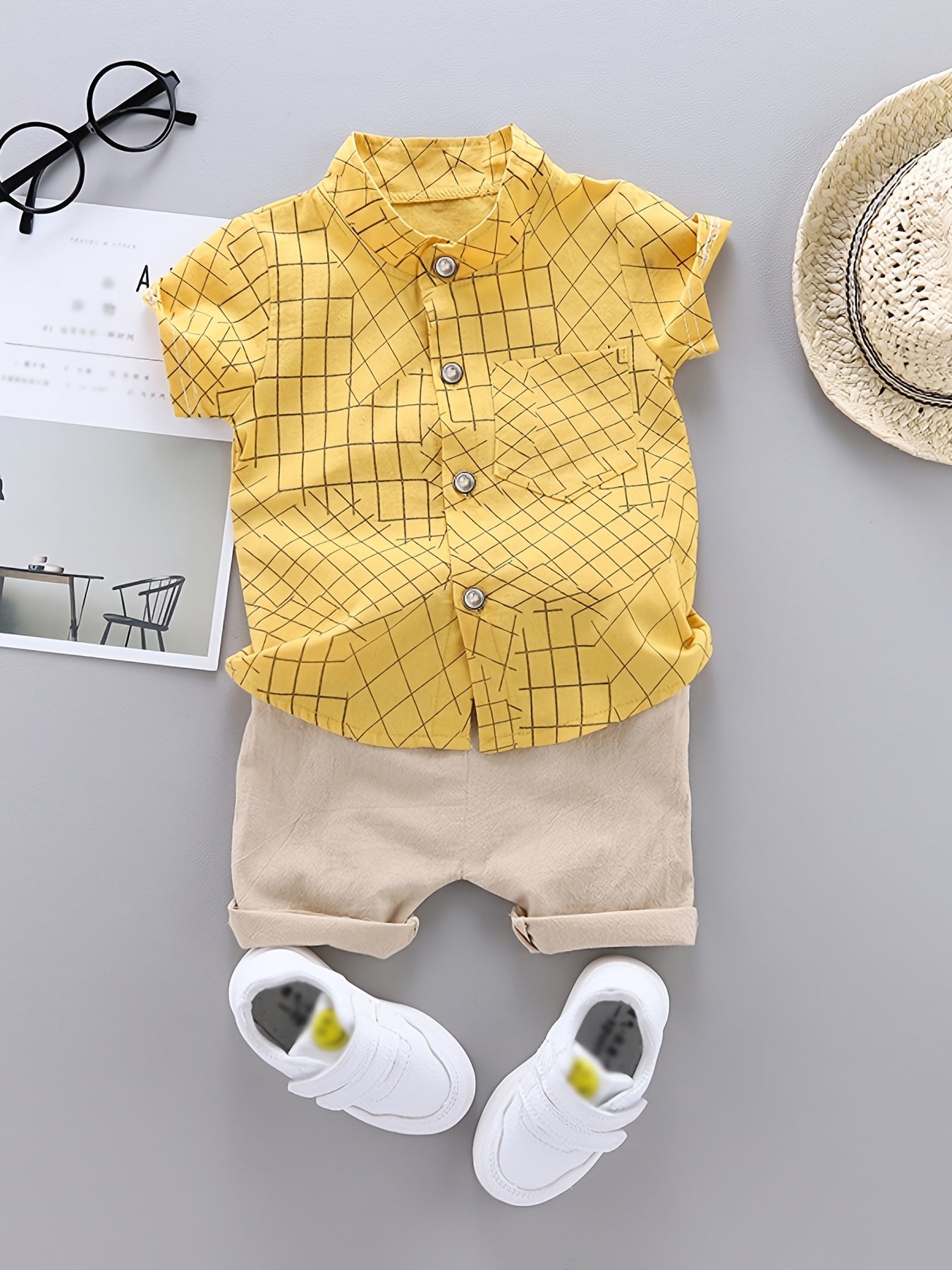 2pcs Baby Boys Dinosaur Print Button Short Sleeve Shirt Top &amp; Elastic Waist Shorts Set Toddler Summer Clothes For Daily &amp; Outdoor Wear